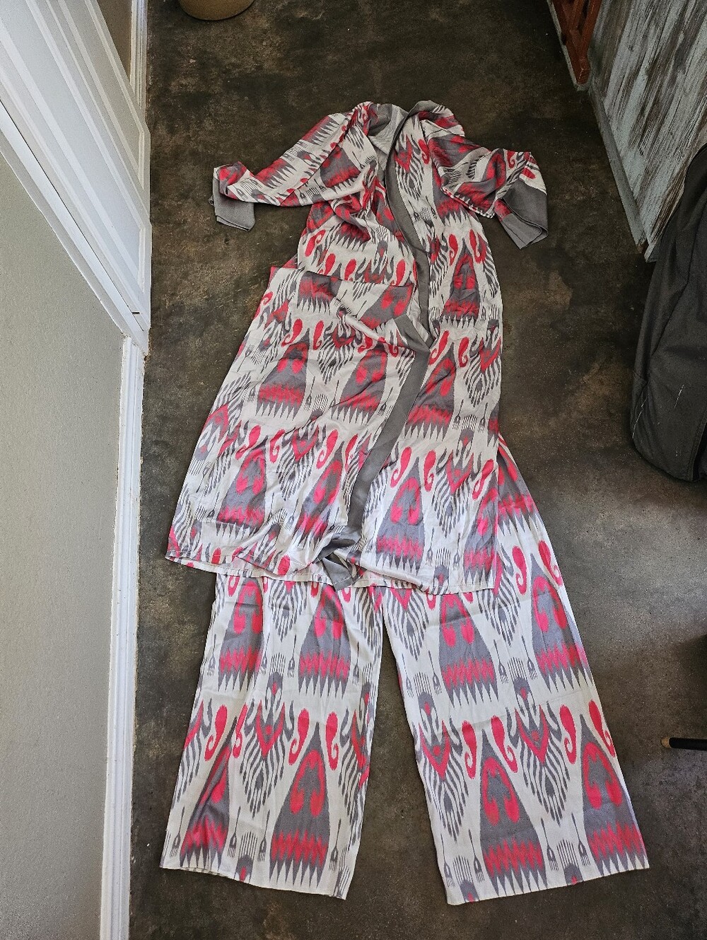 New W Tag Vanessa Lightweight Pink Gray Robe Kimono & Pants SET Size M